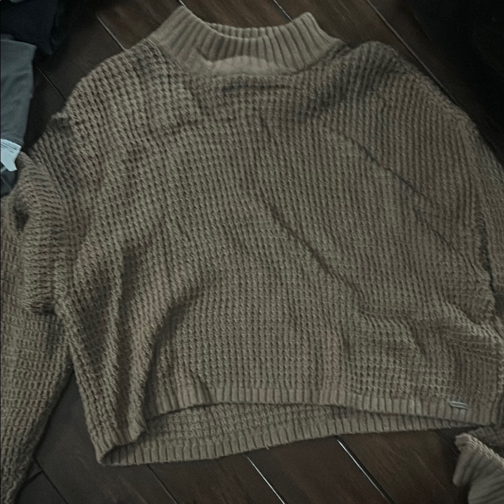 Hollister Brown Crew Neck Sweater with Ribbed Texture